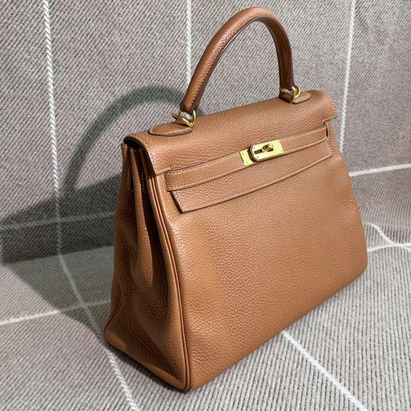 Hermes愛馬仕Kelly32金棕色Togo皮金扣O刻-9