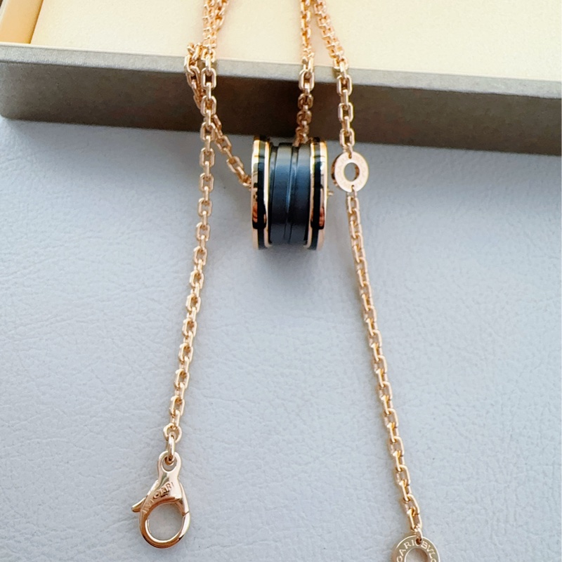 BVLGARI寶格麗 B.zero1系列 18K玫瑰金黑陶瓷彈簧項鍊-4