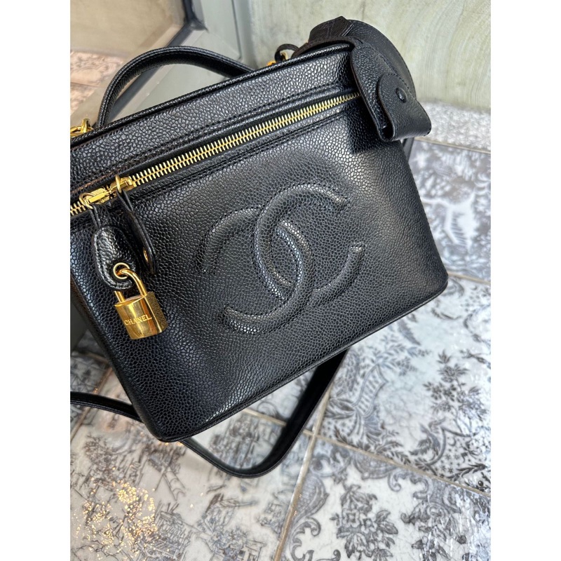 香奈兒包 化妝包 化妝箱 黑色 魚子醬 荔枝皮 手提包 魚子醬牛皮  黑色魚子醬牛皮 復古包 皮革包 包包 皮革包  魚子醬牛皮  斜挎包 手提包 化妝盒子 化妝箱 化妝袋 側背袋 二手包 中古包 二手-10