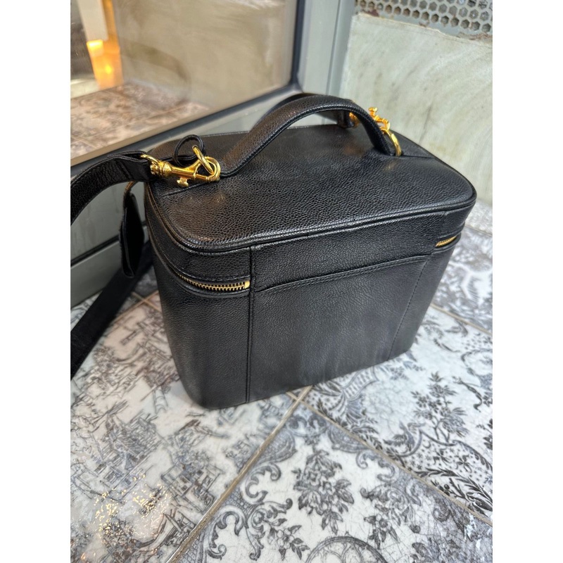 香奈兒包 化妝包 化妝箱 黑色 魚子醬 荔枝皮 手提包 魚子醬牛皮  黑色魚子醬牛皮 復古包 皮革包 包包 皮革包  魚子醬牛皮  斜挎包 手提包 化妝盒子 化妝箱 化妝袋 側背袋 二手包 中古包 二手-12