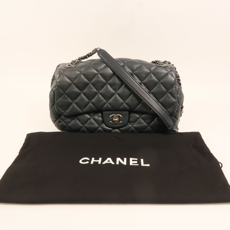 CHANEL 羊皮皮革Shoulder Bag銀扣鏈帶肩背袋-9