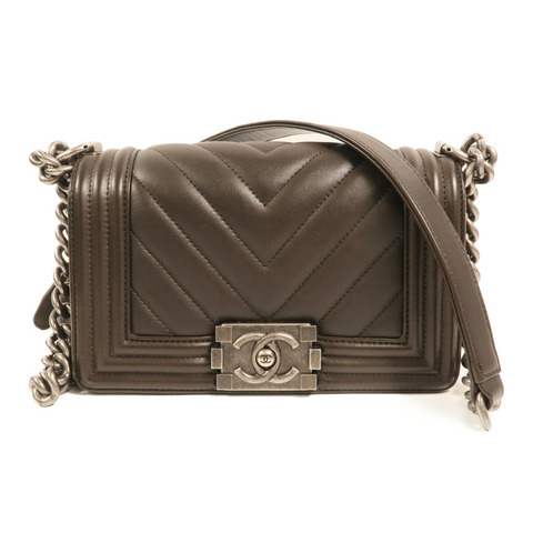 CHANEL 牛皮皮革Boy 20銀扣鏈帶肩背袋