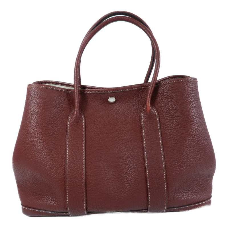 HERMES 【Hermes Fair】Negonda皮革Garden Party PM銀扣手挽袋Rouge H-1