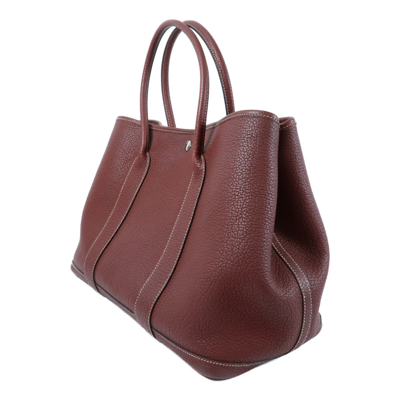 HERMES 【Hermes Fair】Negonda皮革Garden Party PM銀扣手挽袋Rouge H-2