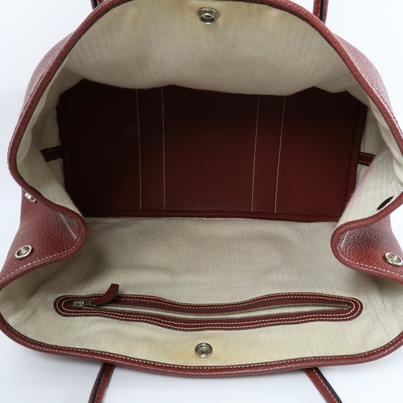 HERMES 【Hermes Fair】Negonda皮革Garden Party PM銀扣手挽袋Rouge H-4