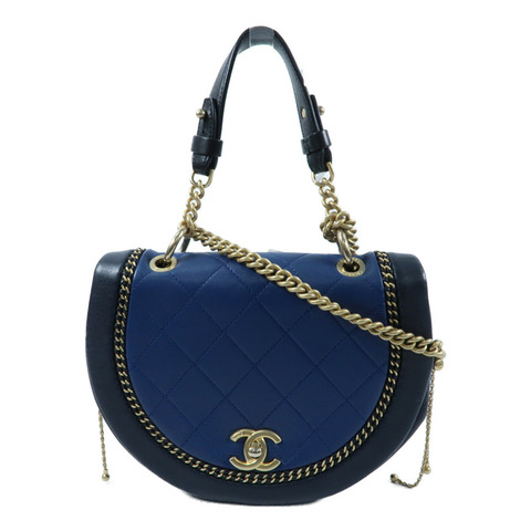 CHANEL 牛皮皮革Chain Shoulder金扣鏈帶手挽肩背兩用袋