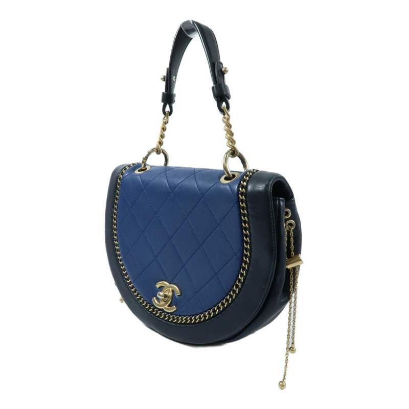 CHANEL 牛皮皮革Chain Shoulder金扣鏈帶手挽肩背兩用袋-2