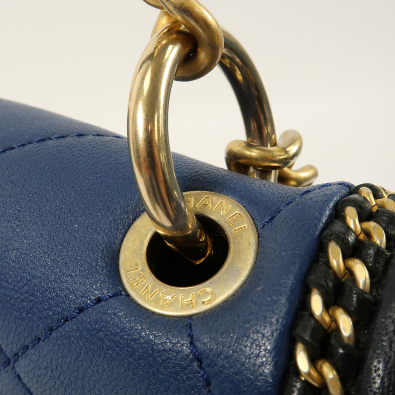 CHANEL 牛皮皮革Chain Shoulder金扣鏈帶手挽肩背兩用袋-11