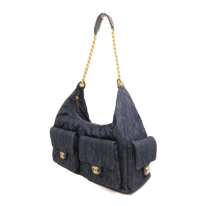 CHANEL 牛仔布C25 Hobo金扣鏈帶肩背袋-2
