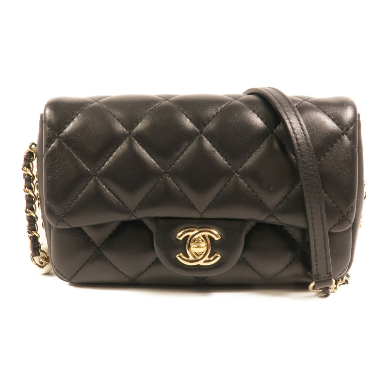 CHANEL 羊皮皮革Chain Shoulder金扣鏈帶肩背袋-0