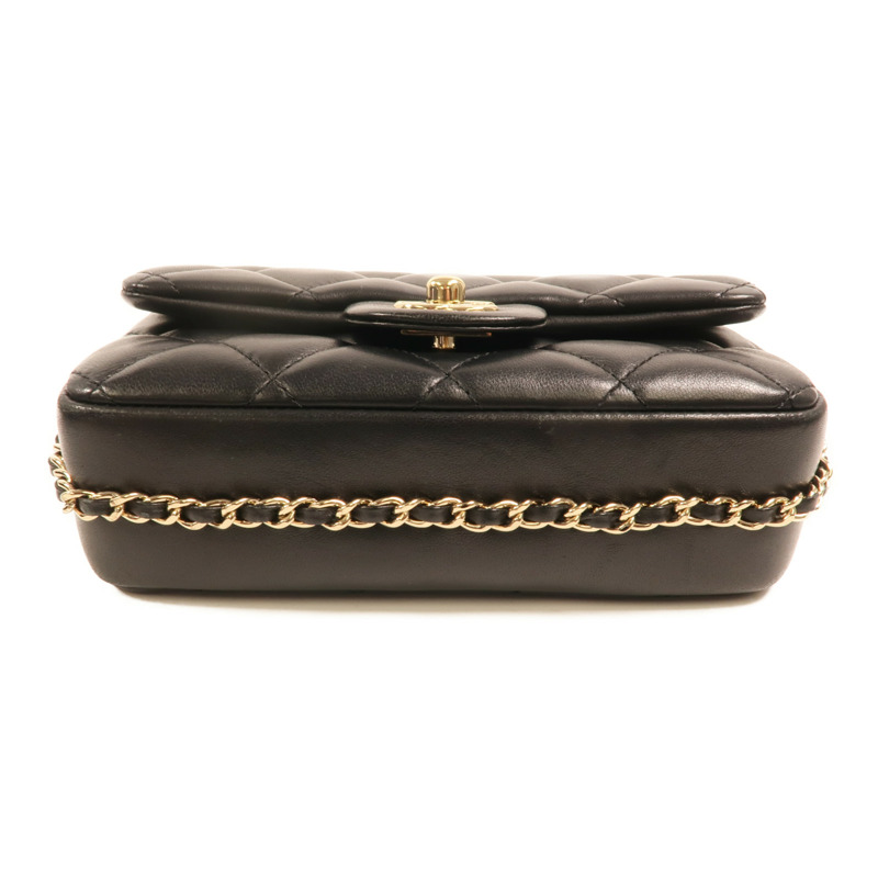 CHANEL 羊皮皮革Chain Shoulder金扣鏈帶肩背袋-3