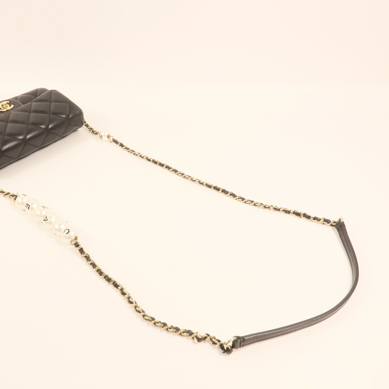 CHANEL 羊皮皮革Chain Shoulder金扣鏈帶肩背袋-7