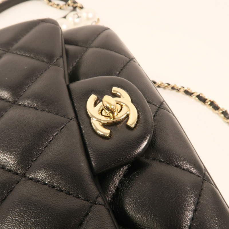 CHANEL 羊皮皮革Chain Shoulder金扣鏈帶肩背袋-8