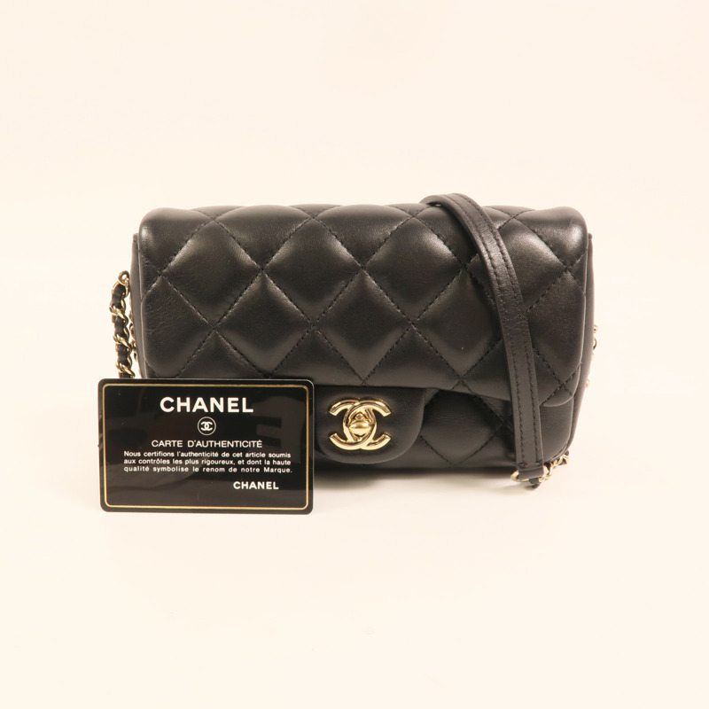 CHANEL 羊皮皮革Chain Shoulder金扣鏈帶肩背袋-12