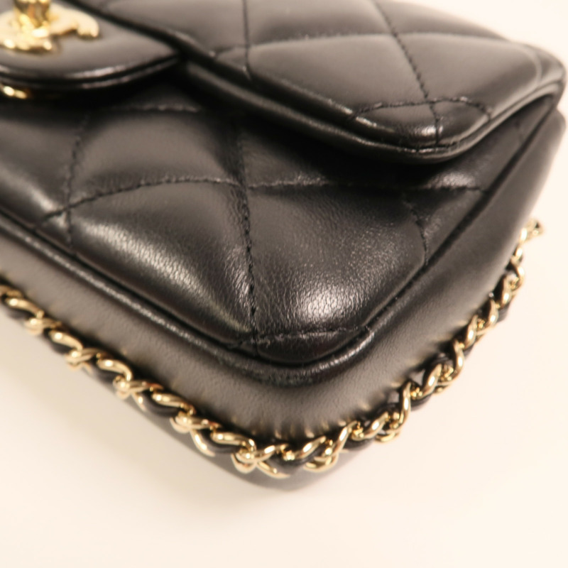 CHANEL 羊皮皮革Chain Shoulder金扣鏈帶肩背袋-13