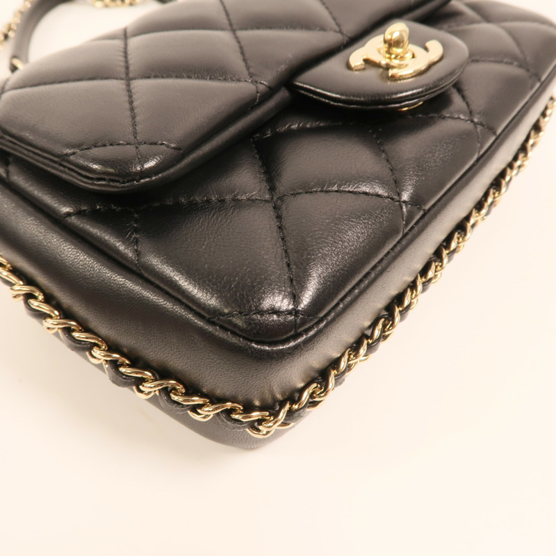 CHANEL 羊皮皮革Chain Shoulder金扣鏈帶肩背袋-14