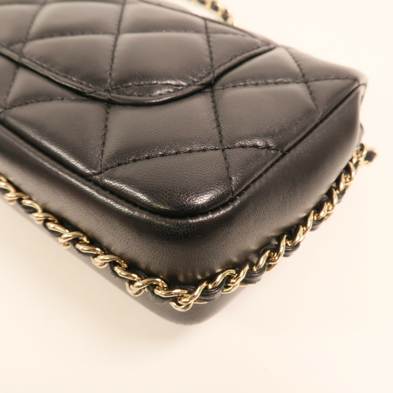 CHANEL 羊皮皮革Chain Shoulder金扣鏈帶肩背袋-15