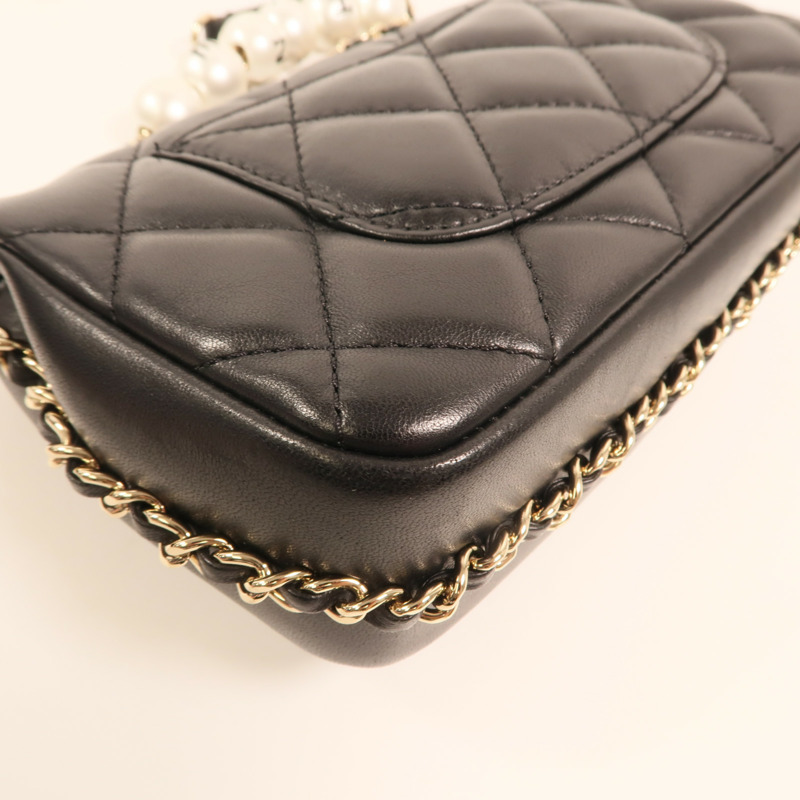 CHANEL 羊皮皮革Chain Shoulder金扣鏈帶肩背袋-16