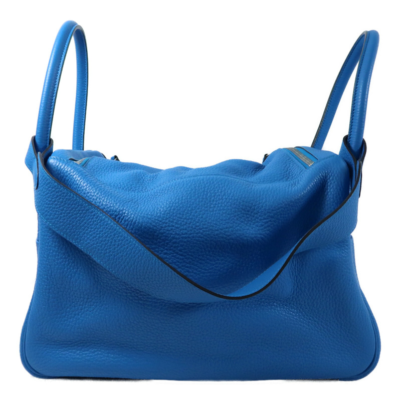 HERMES 【Hermes Fair】Clemence皮革Lindy 34銀扣手挽肩背兩用袋Bleu Zanzibar-1