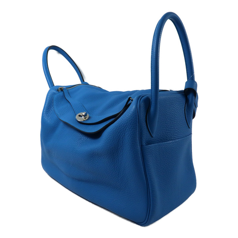 HERMES 【Hermes Fair】Clemence皮革Lindy 34銀扣手挽肩背兩用袋Bleu Zanzibar-2