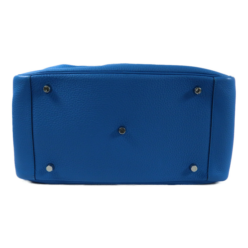 HERMES 【Hermes Fair】Clemence皮革Lindy 34銀扣手挽肩背兩用袋Bleu Zanzibar-3