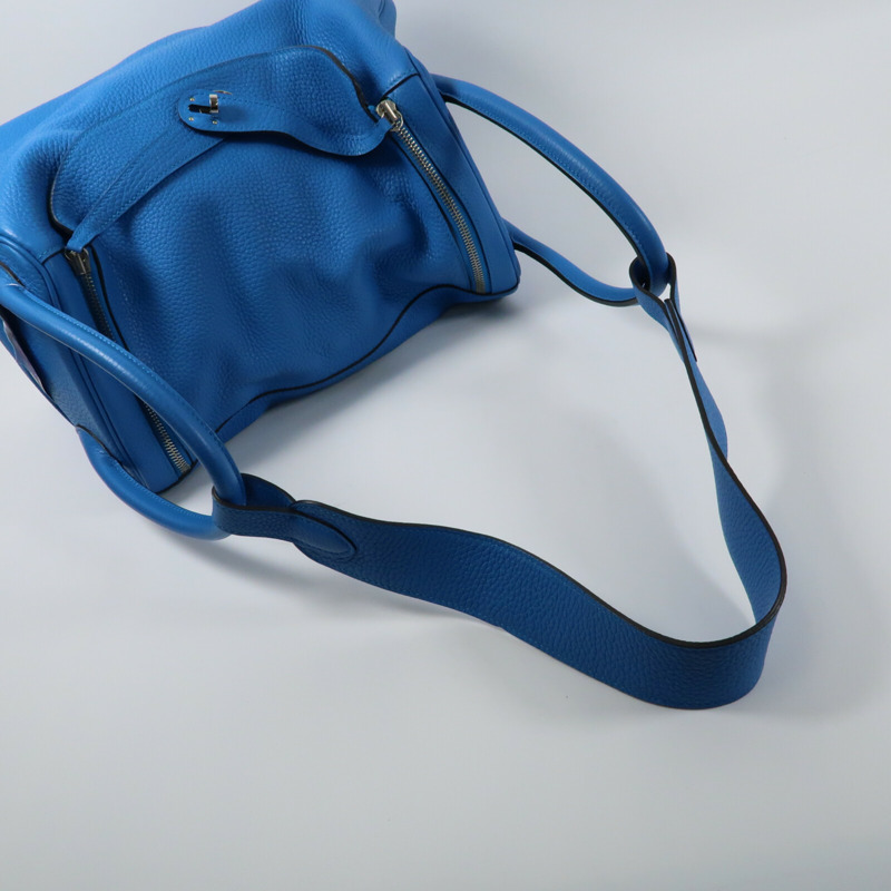 HERMES 【Hermes Fair】Clemence皮革Lindy 34銀扣手挽肩背兩用袋Bleu Zanzibar-4