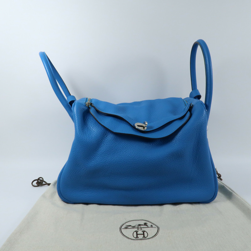 HERMES 【Hermes Fair】Clemence皮革Lindy 34銀扣手挽肩背兩用袋Bleu Zanzibar-5