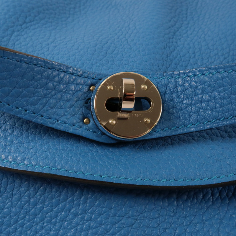 HERMES 【Hermes Fair】Clemence皮革Lindy 34銀扣手挽肩背兩用袋Bleu Zanzibar-6