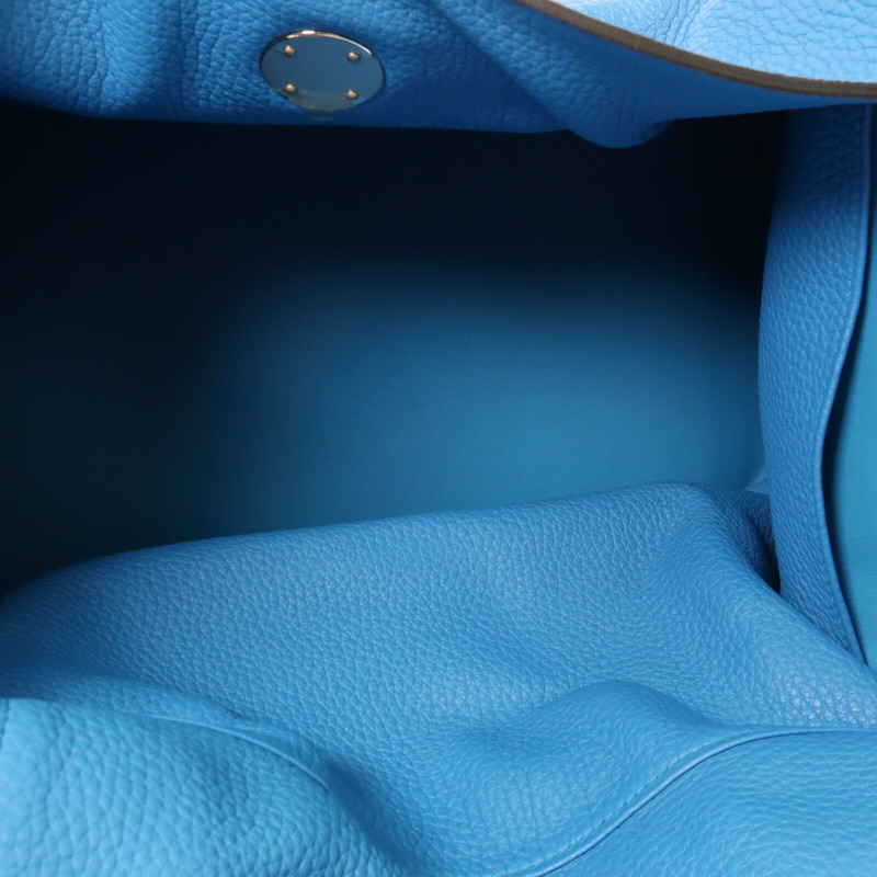HERMES 【Hermes Fair】Clemence皮革Lindy 34銀扣手挽肩背兩用袋Bleu Zanzibar-8