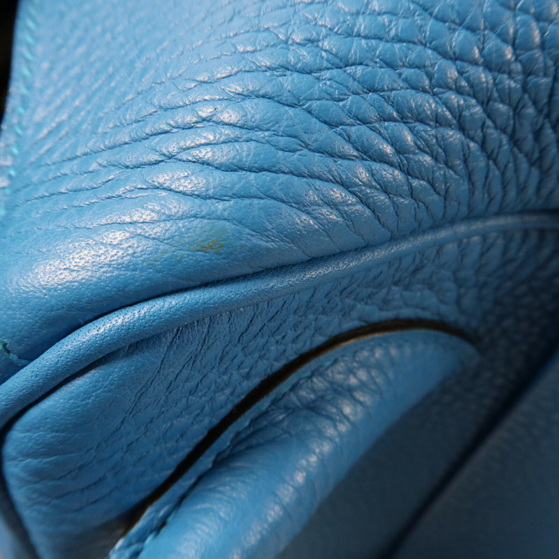 HERMES 【Hermes Fair】Clemence皮革Lindy 34銀扣手挽肩背兩用袋Bleu Zanzibar-11