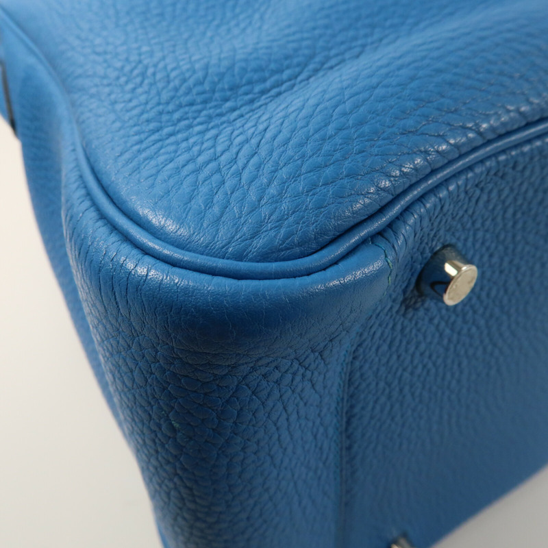 HERMES 【Hermes Fair】Clemence皮革Lindy 34銀扣手挽肩背兩用袋Bleu Zanzibar-16