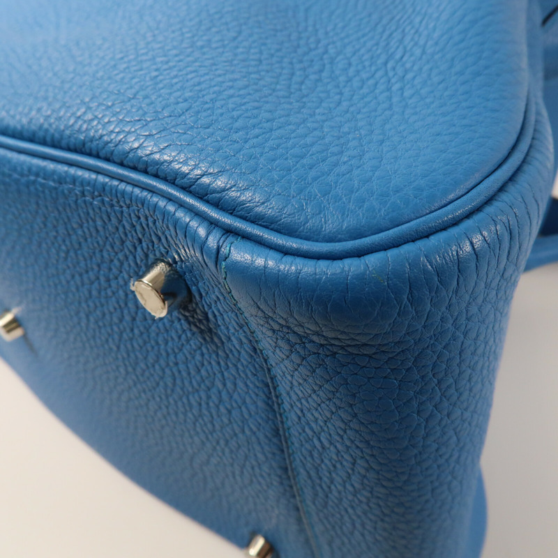 HERMES 【Hermes Fair】Clemence皮革Lindy 34銀扣手挽肩背兩用袋Bleu Zanzibar-17