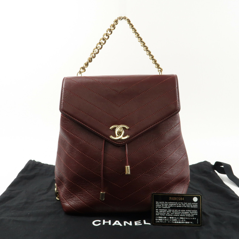 CHANEL 牛皮皮革BackPac金扣鏈帶背包-5