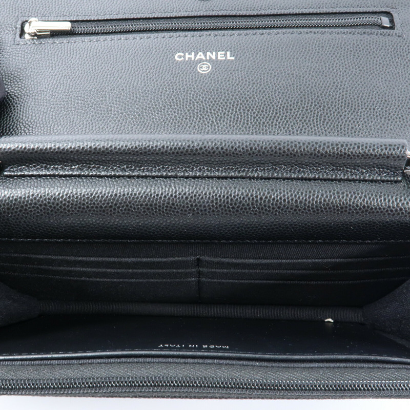 CHANEL 牛皮皮革WOC Wallet On Chain銀扣鏈帶肩背袋-11