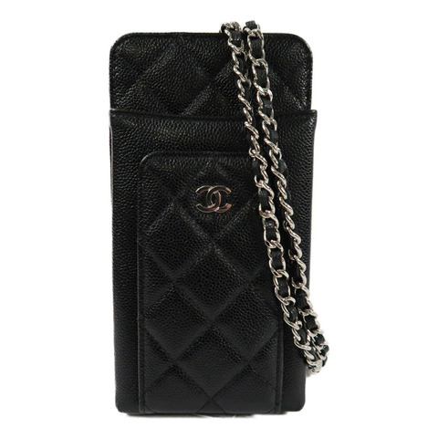 CHANEL 牛皮皮革Phone Bag銀扣鏈帶肩背袋