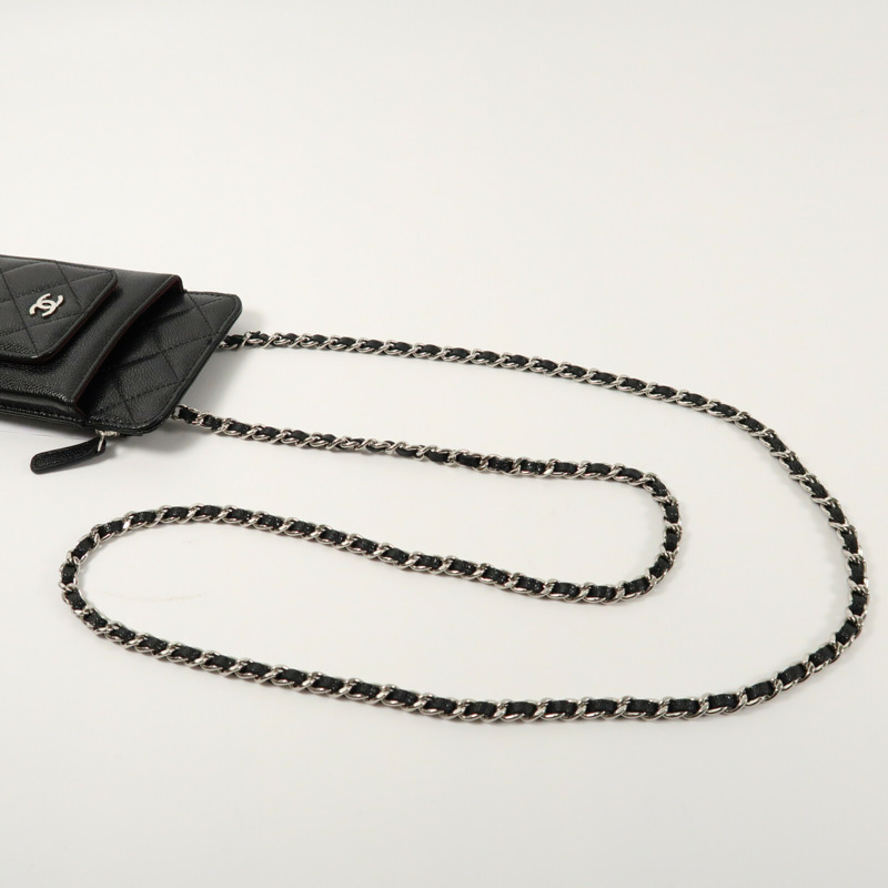 CHANEL 牛皮皮革Phone Bag銀扣鏈帶肩背袋-8