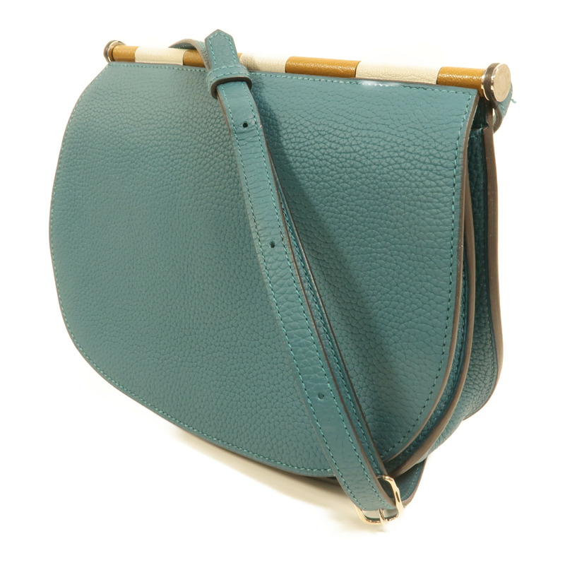 HERMES 【Hermes Fair】Clemence皮革Saut 25銀扣肩背袋Vert Bosphore-2