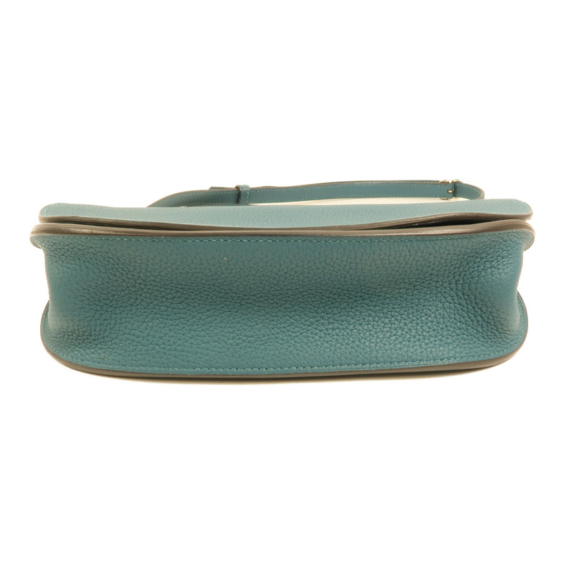 HERMES 【Hermes Fair】Clemence皮革Saut 25銀扣肩背袋Vert Bosphore-3