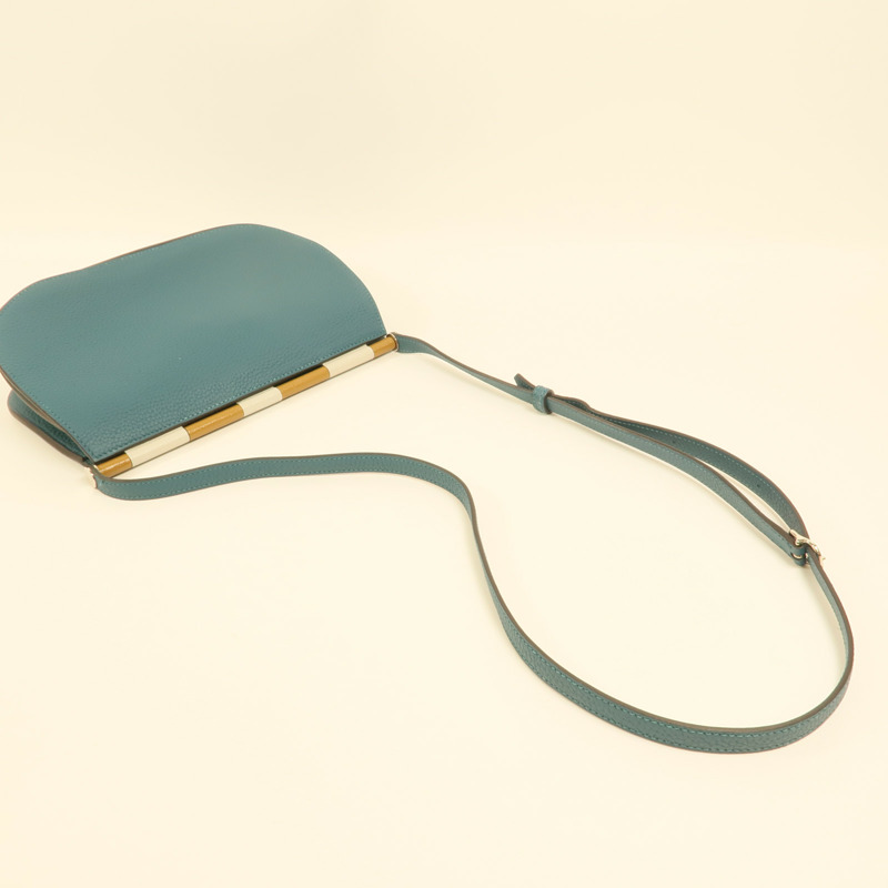 HERMES 【Hermes Fair】Clemence皮革Saut 25銀扣肩背袋Vert Bosphore-7