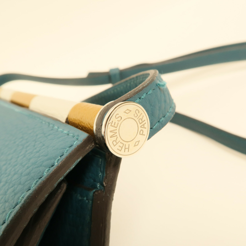 HERMES 【Hermes Fair】Clemence皮革Saut 25銀扣肩背袋Vert Bosphore-8
