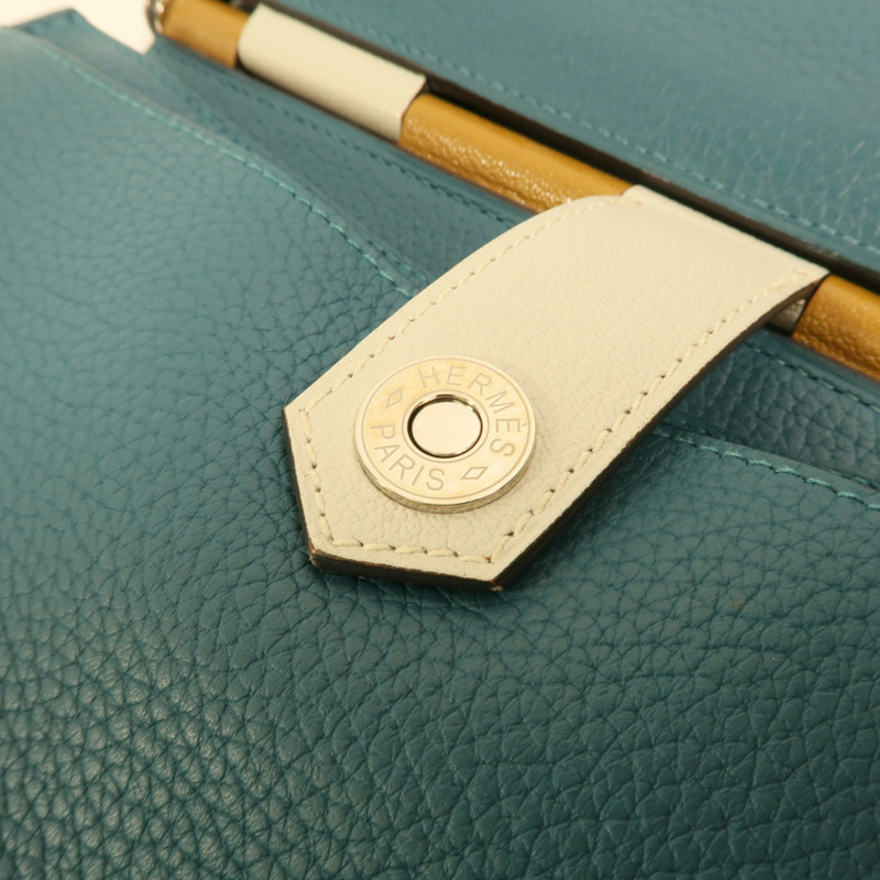 HERMES 【Hermes Fair】Clemence皮革Saut 25銀扣肩背袋Vert Bosphore-9