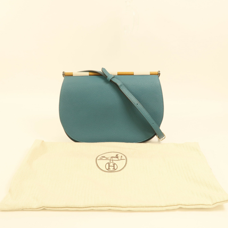 HERMES 【Hermes Fair】Clemence皮革Saut 25銀扣肩背袋Vert Bosphore-10