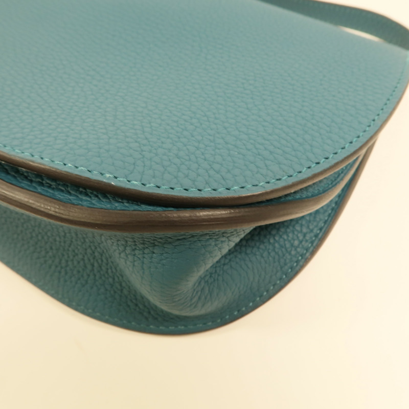 HERMES 【Hermes Fair】Clemence皮革Saut 25銀扣肩背袋Vert Bosphore-11