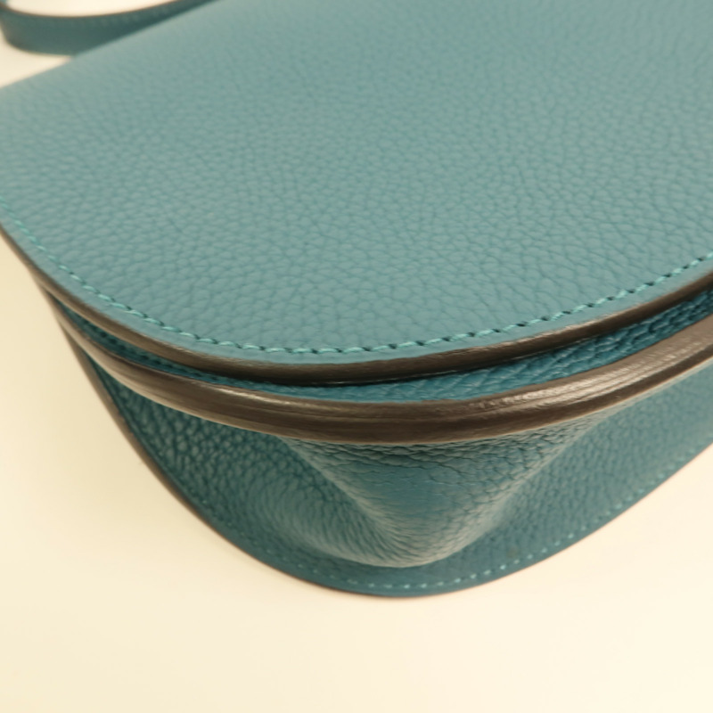 HERMES 【Hermes Fair】Clemence皮革Saut 25銀扣肩背袋Vert Bosphore-12