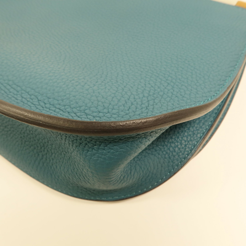 HERMES 【Hermes Fair】Clemence皮革Saut 25銀扣肩背袋Vert Bosphore-13