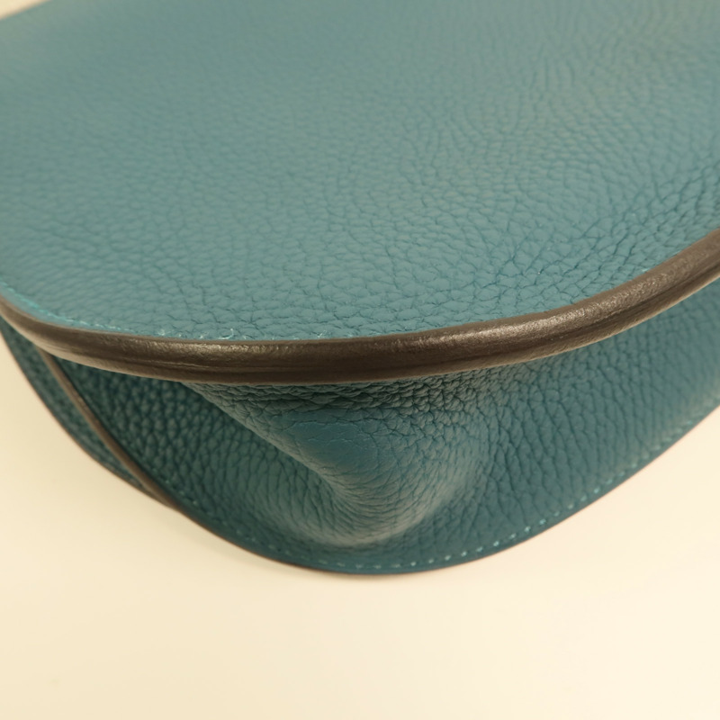 HERMES 【Hermes Fair】Clemence皮革Saut 25銀扣肩背袋Vert Bosphore-14