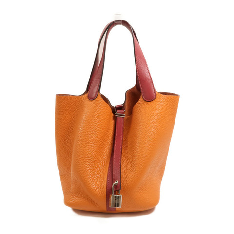 HERMES 【Hermes Fair】Clemence皮革Picotin MM銀扣手挽袋Feu/Rouge Grenat