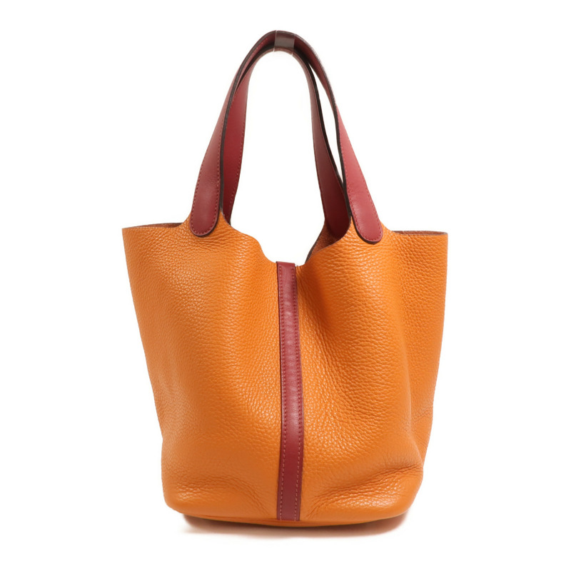 HERMES 【Hermes Fair】Clemence皮革Picotin MM銀扣手挽袋Feu/Rouge Grenat-1