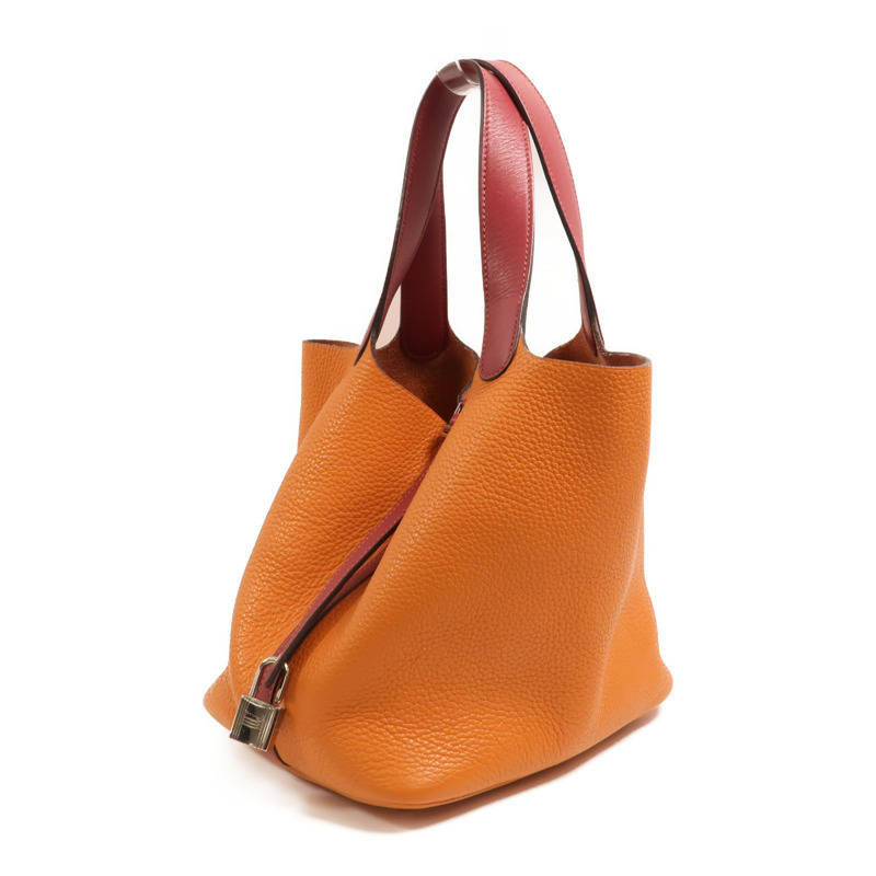 HERMES 【Hermes Fair】Clemence皮革Picotin MM銀扣手挽袋Feu/Rouge Grenat-2