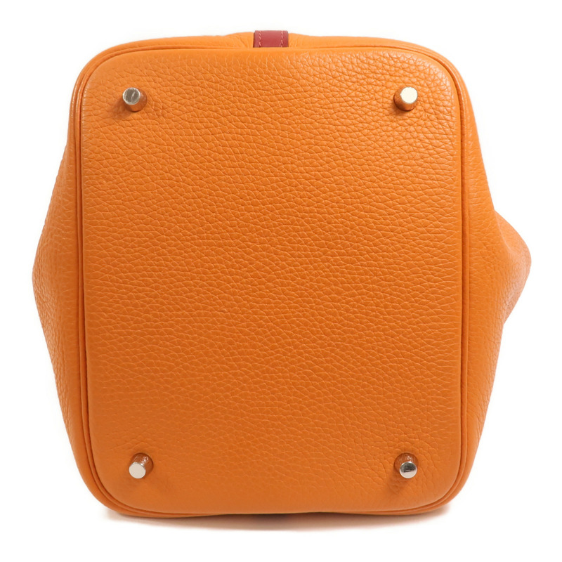 HERMES 【Hermes Fair】Clemence皮革Picotin MM銀扣手挽袋Feu/Rouge Grenat-3